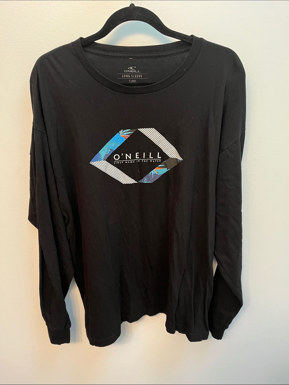 O'Neill Black Long Sleeve Tee with Blue Accent Graphic